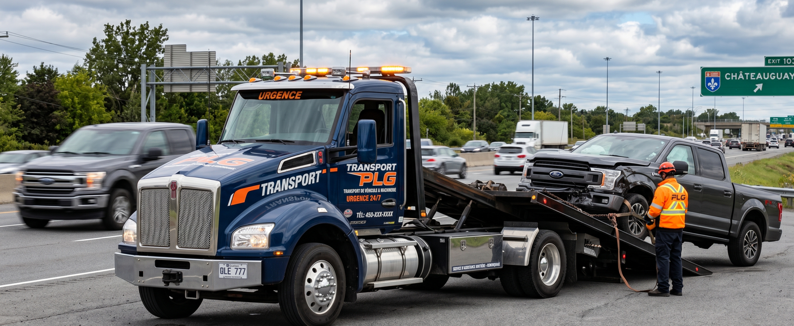 Dépanneuse de Transports PLG pour remorquage d'urgence à Saint-Jean-sur-Richelieu